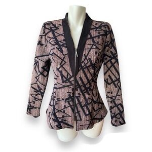 Elana Kattan Retro Geometric Fitted Blazer Jacket Stretch Zip Up Funky Sz M